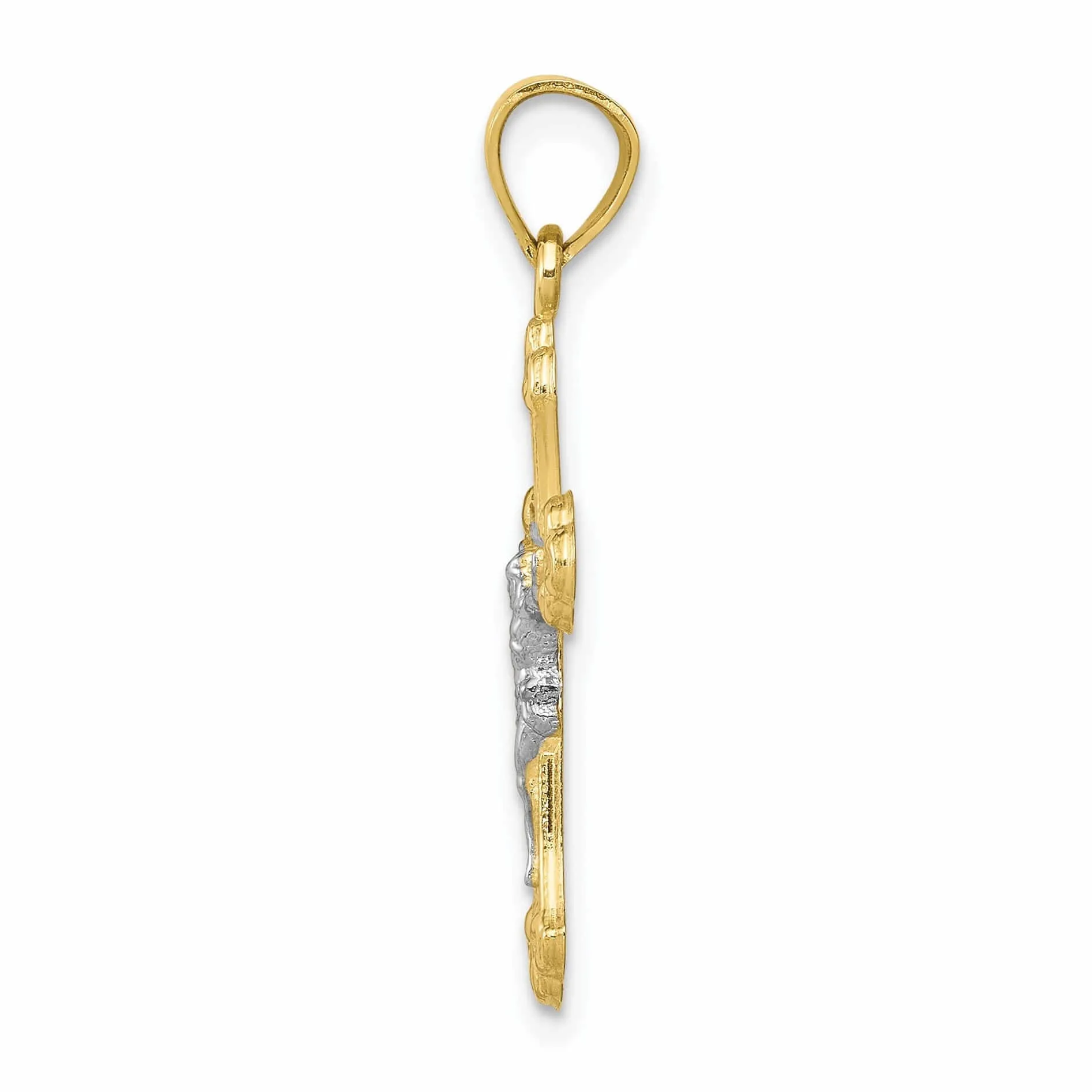 10k Yellow Gold Rhodium Polished Crucifix Pendant