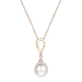 14KY Freshwater & Diamond Pendant w/ 0.015 ctw Dia & 18"