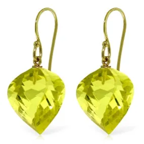 21.5 Carat 14K Solid Yellow Gold Fish Hook Earrings Natural Lemon Quartz
