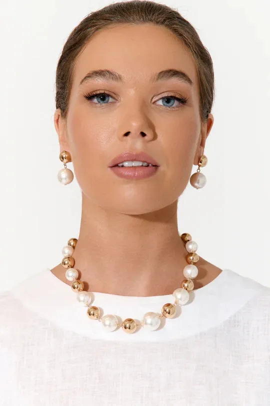 Adorne Faux Pearl Metal Ball Necklace - Available in 2 Colours
