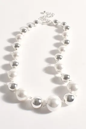 Adorne Faux Pearl Metal Ball Necklace - Available in 2 Colours