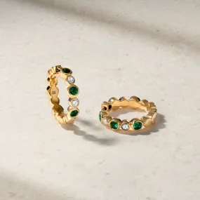 Bubbly Emerald and Diamond Mini Hoop Earrings