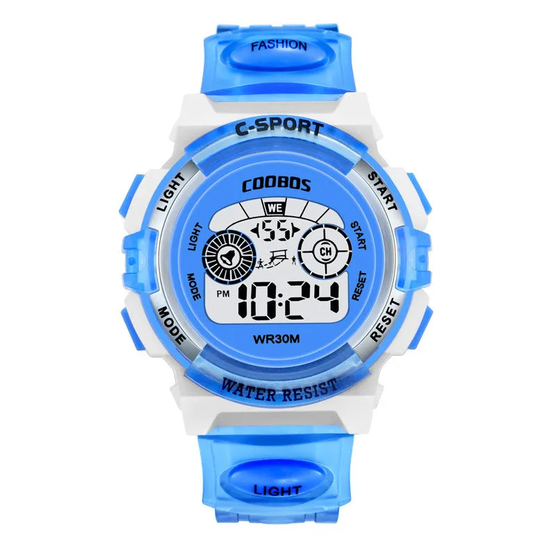 Children's Watch Seven Colors Noctilucent Waterproof Multifunctional Electronic Watch for kids