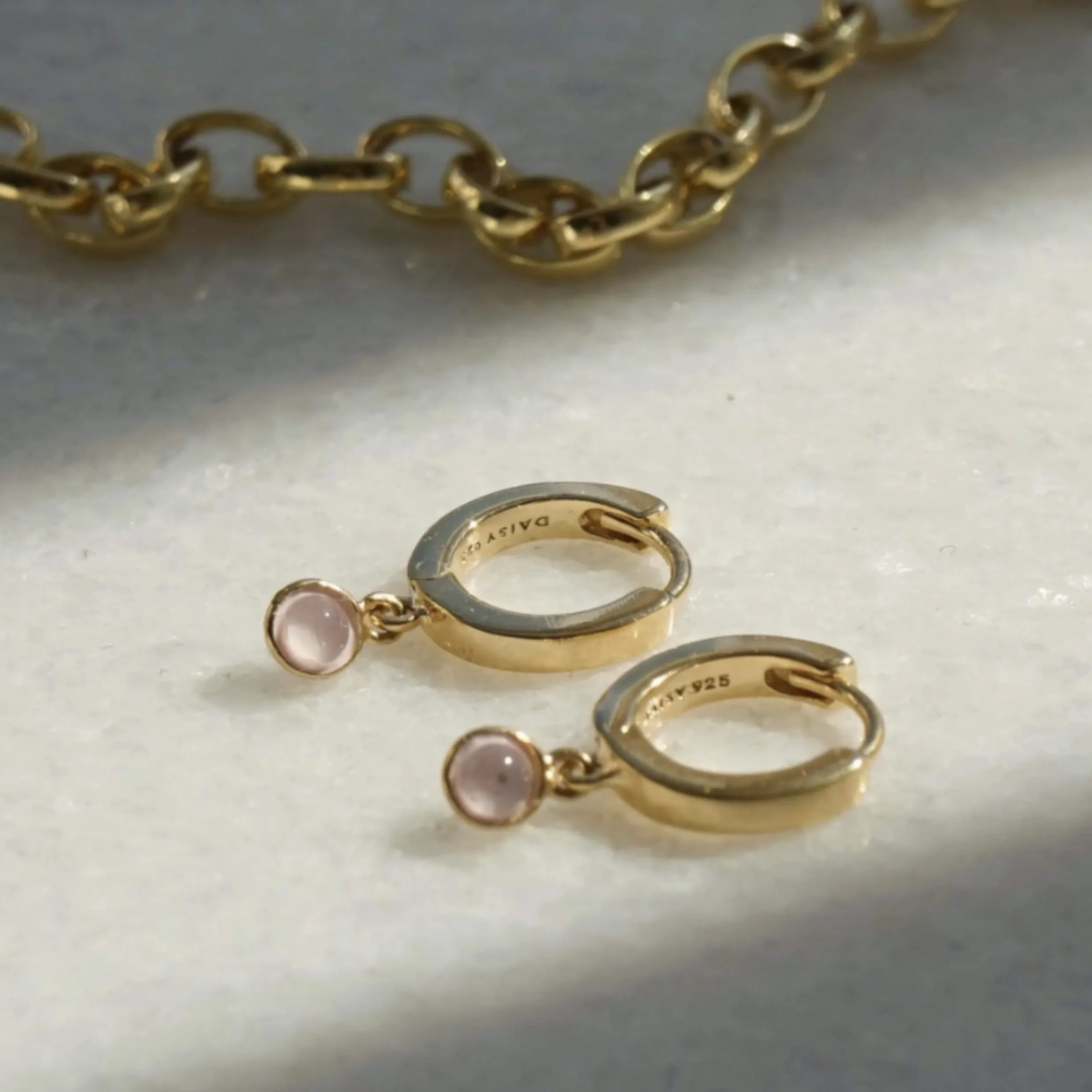 Daisy London Rose Quartz Healing Huggie Hoops 18Ct Gold Plate HE3005_GP