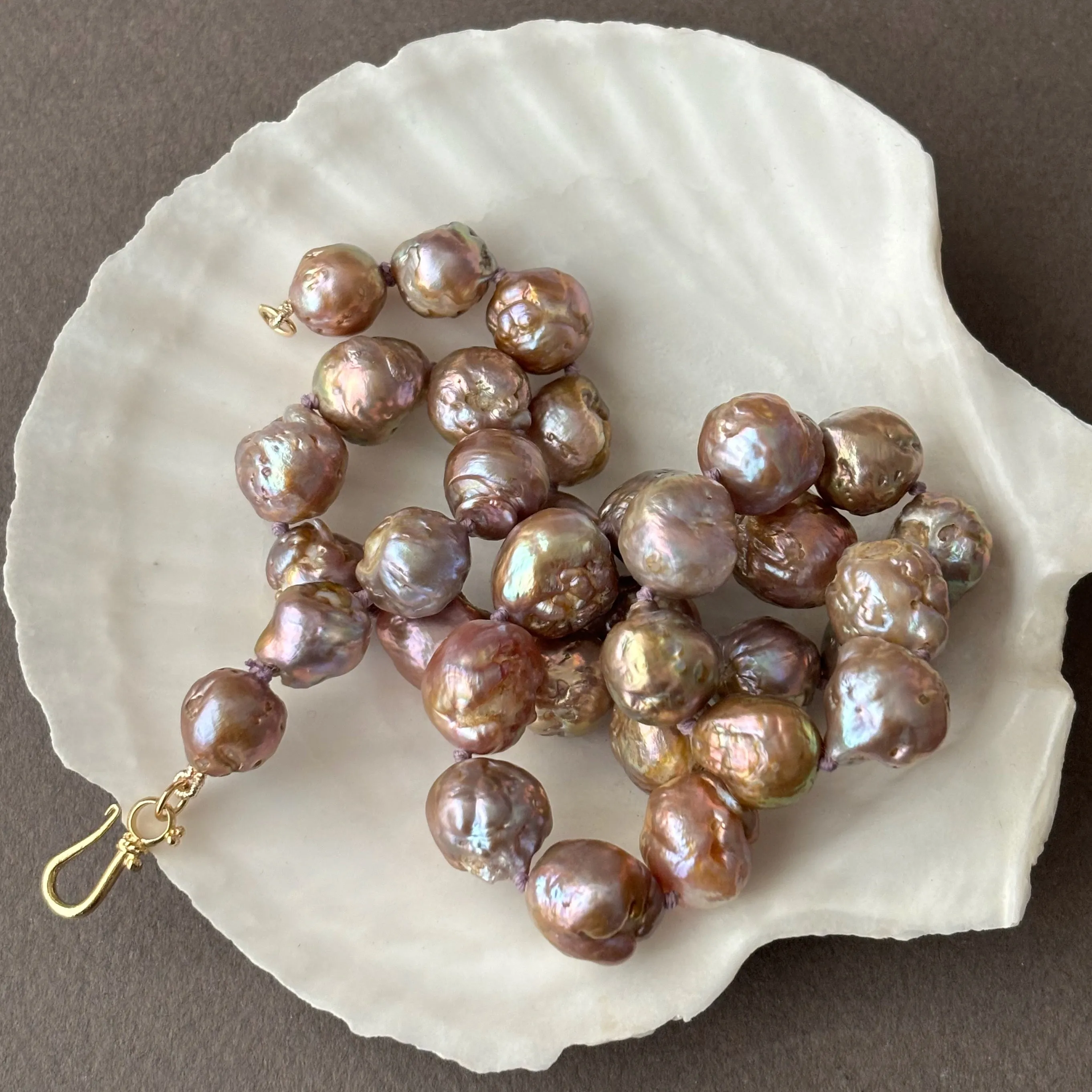 deeply rippled mauve Japan Kasumi pearl necklace