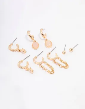 Gold Amethyst Star & Chain Earring 4-Pack