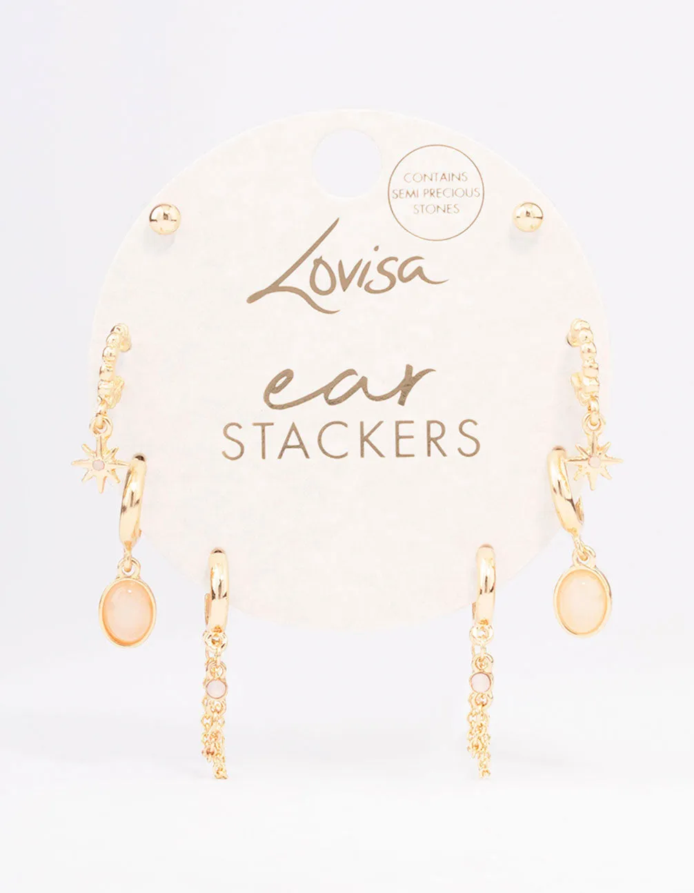 Gold Amethyst Star & Chain Earring 4-Pack
