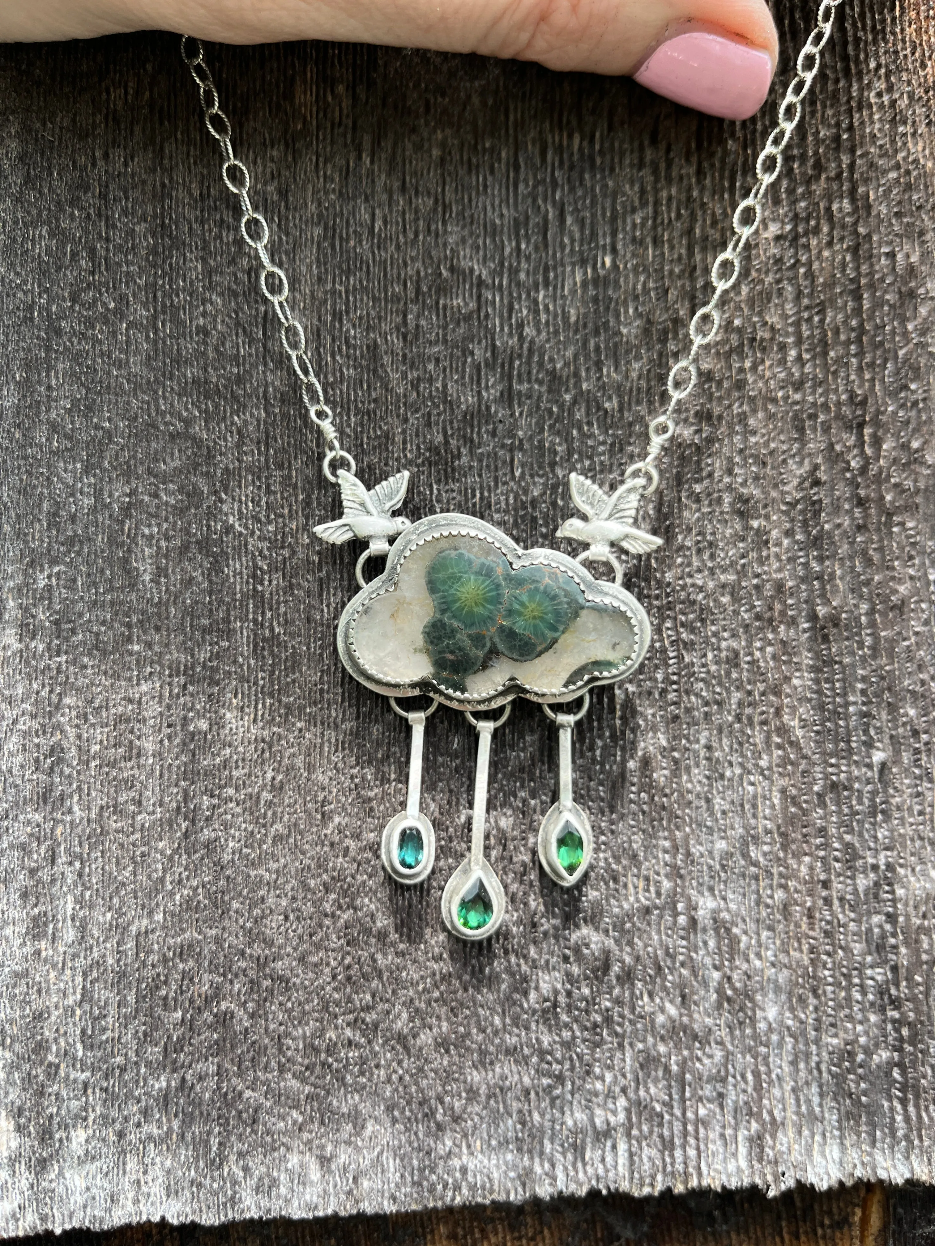 Green Cloud Necklace with Tourmaline Raindrops