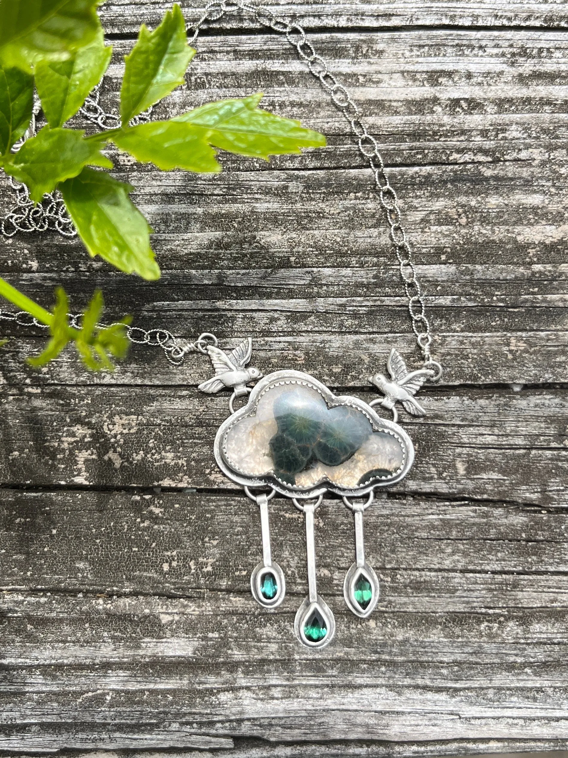 Green Cloud Necklace with Tourmaline Raindrops