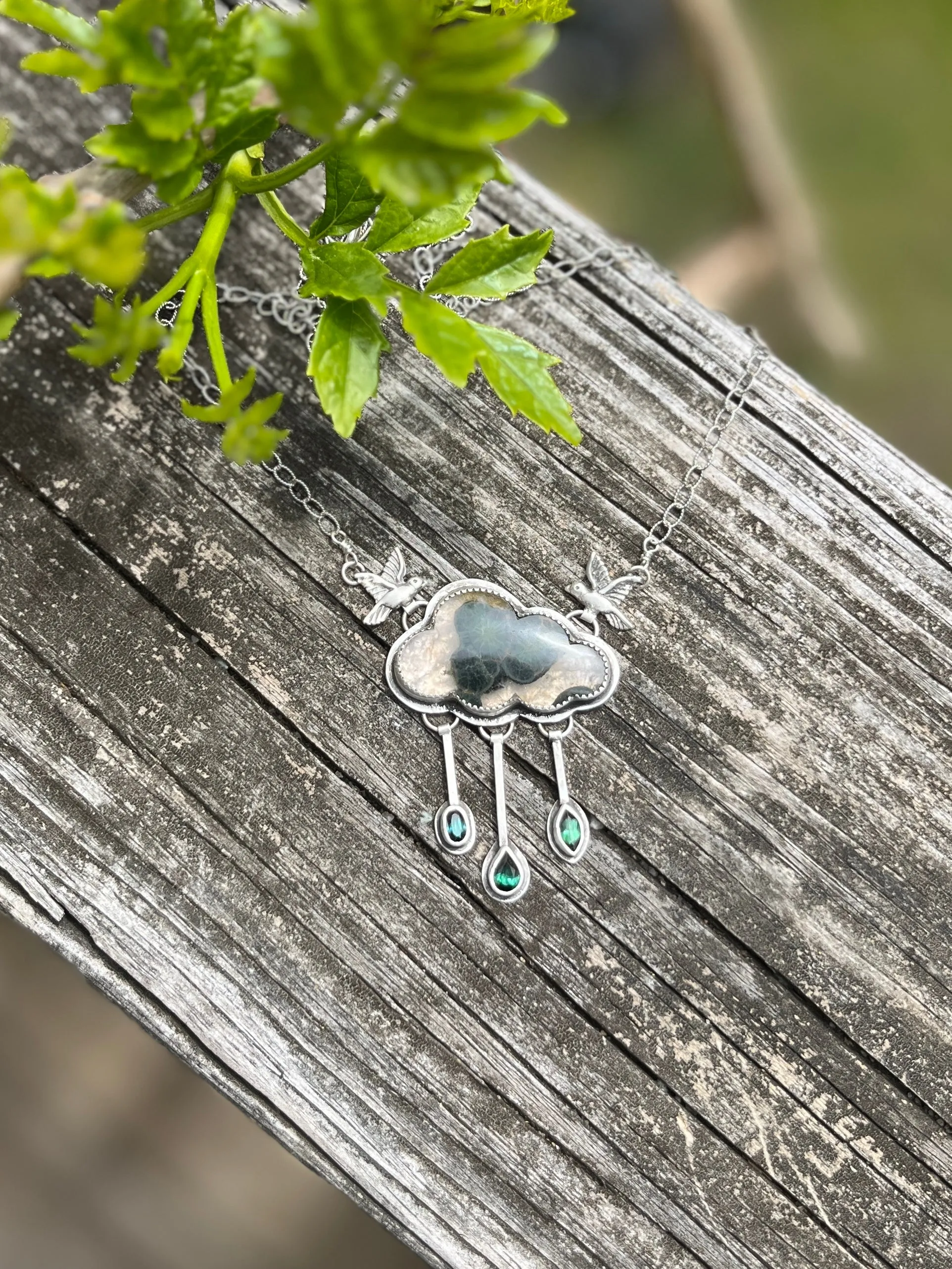 Green Cloud Necklace with Tourmaline Raindrops