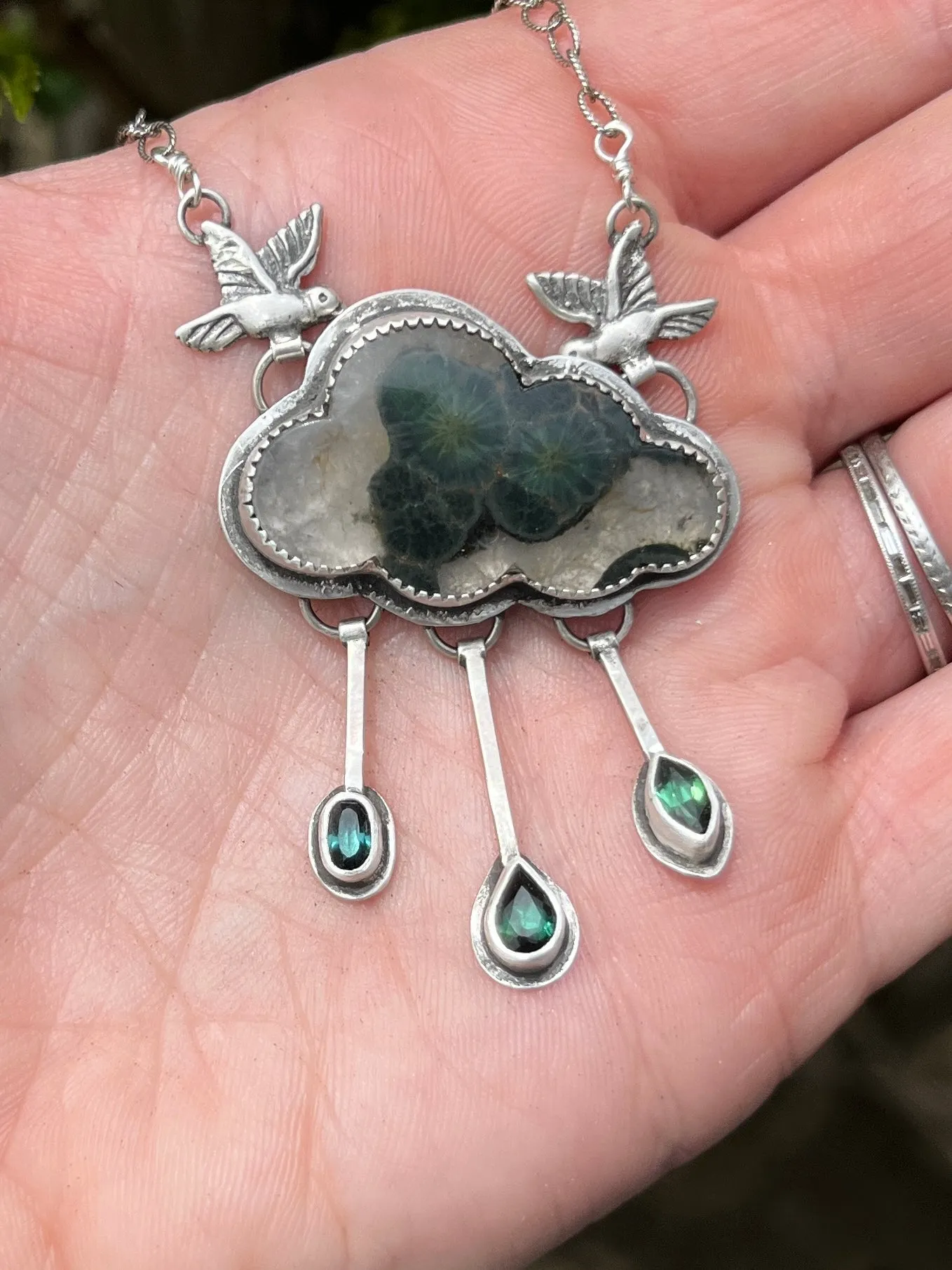 Green Cloud Necklace with Tourmaline Raindrops