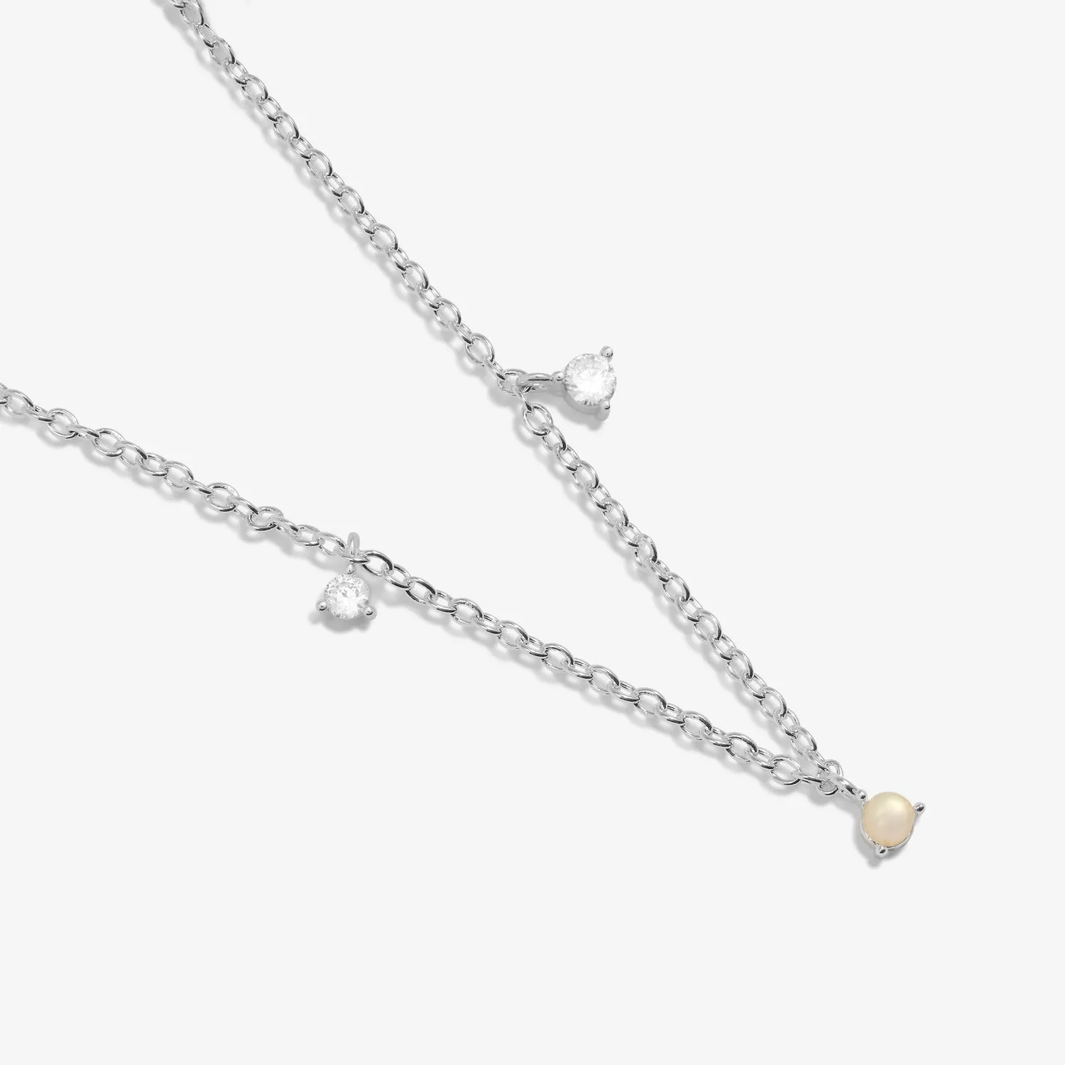 Halo Pearl Cubic Zirconia & Pearl Charms Silver Plated Necklace 7836