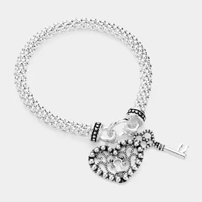 Heart and Key Filigree Bracelet