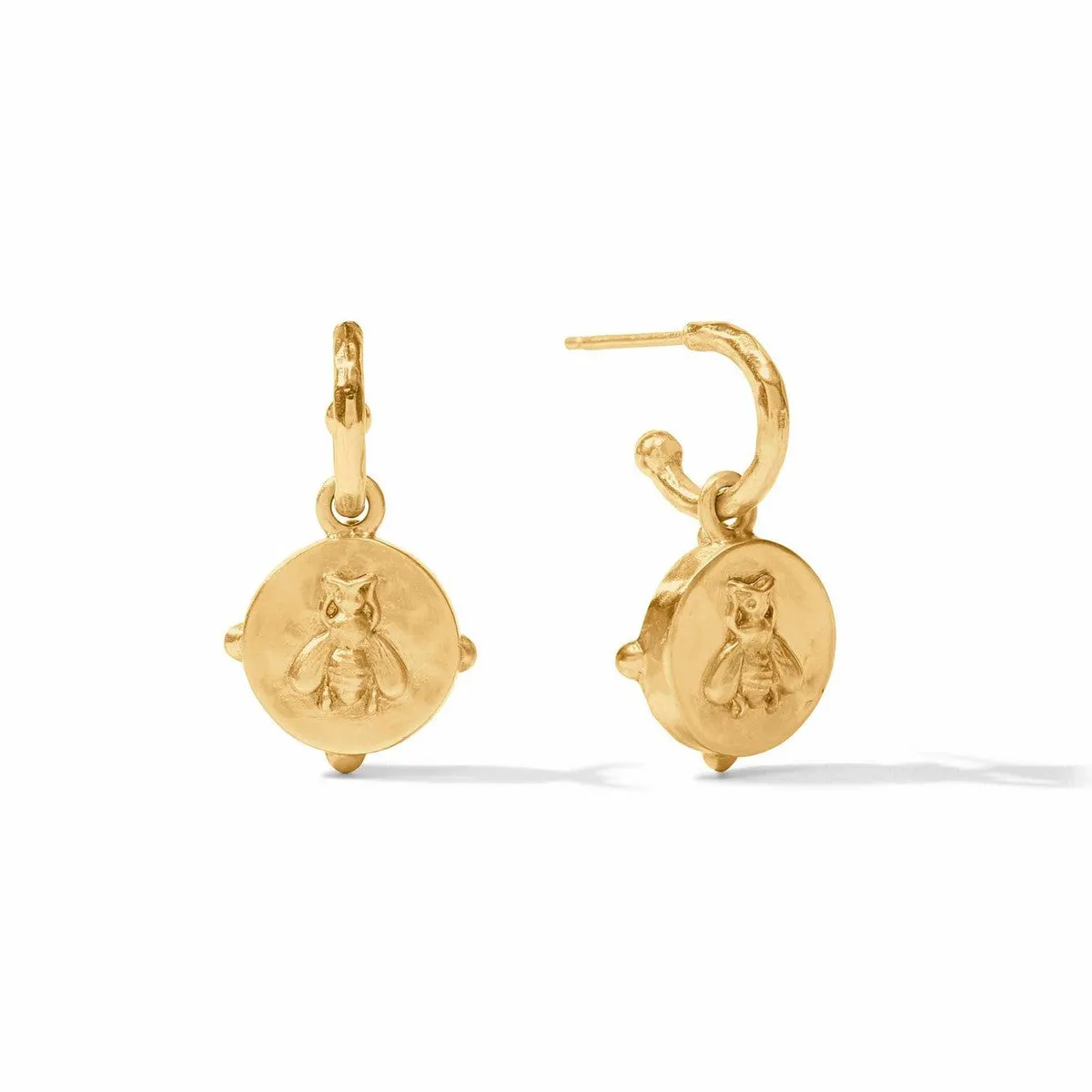 Honeybee Hoop & Charm Earrings - Iridescent Emerald Green