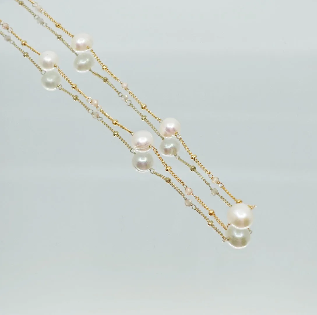 Layered Duo Pearl Necklaces with Extension