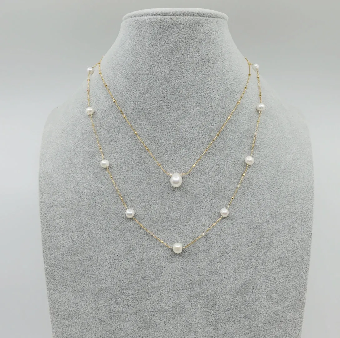 Layered Duo Pearl Necklaces with Extension