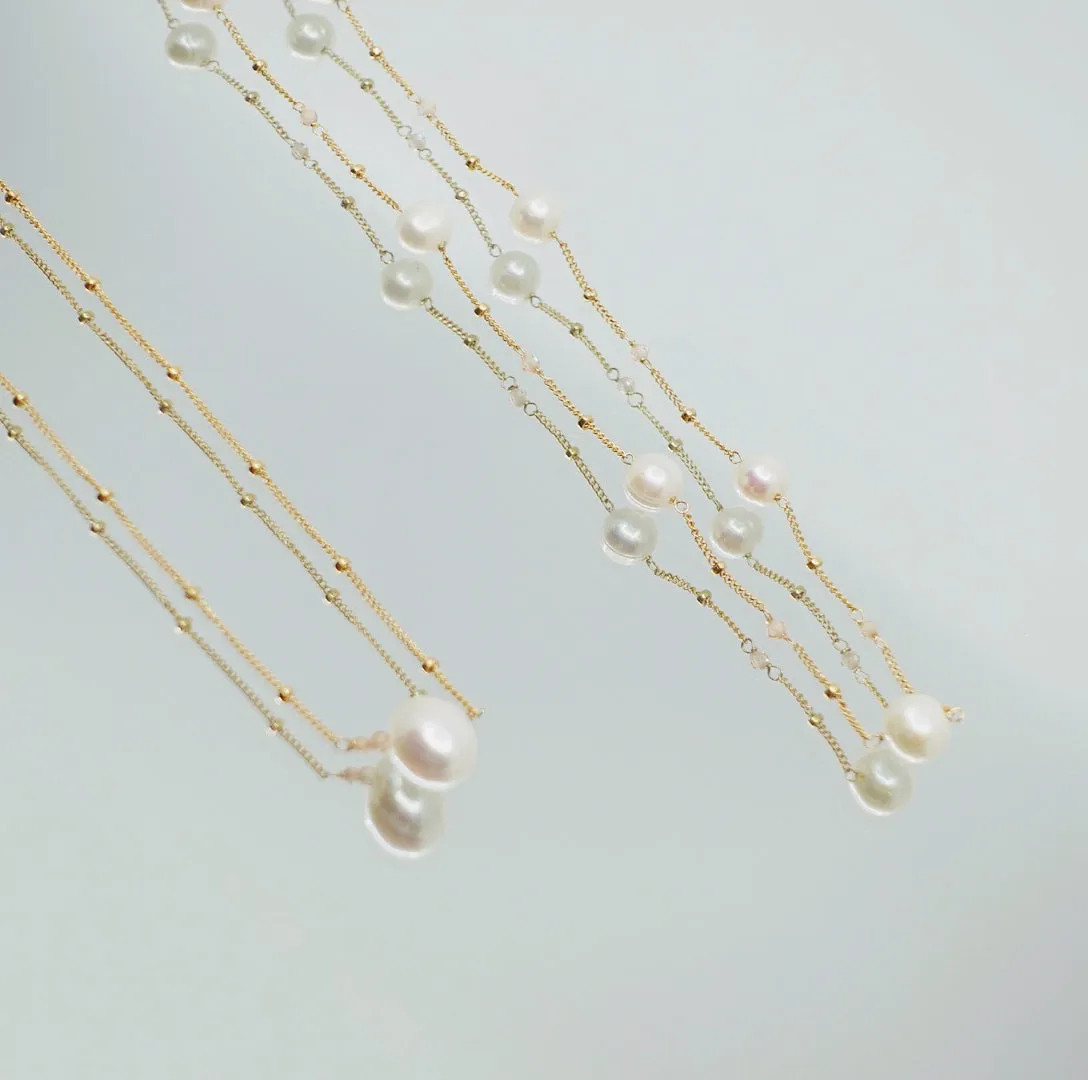 Layered Duo Pearl Necklaces with Extension