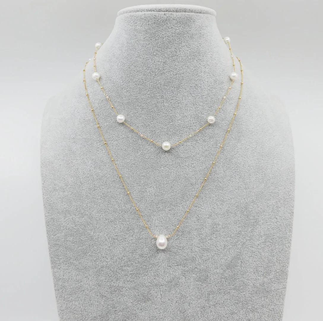 Layered Duo Pearl Necklaces with Extension