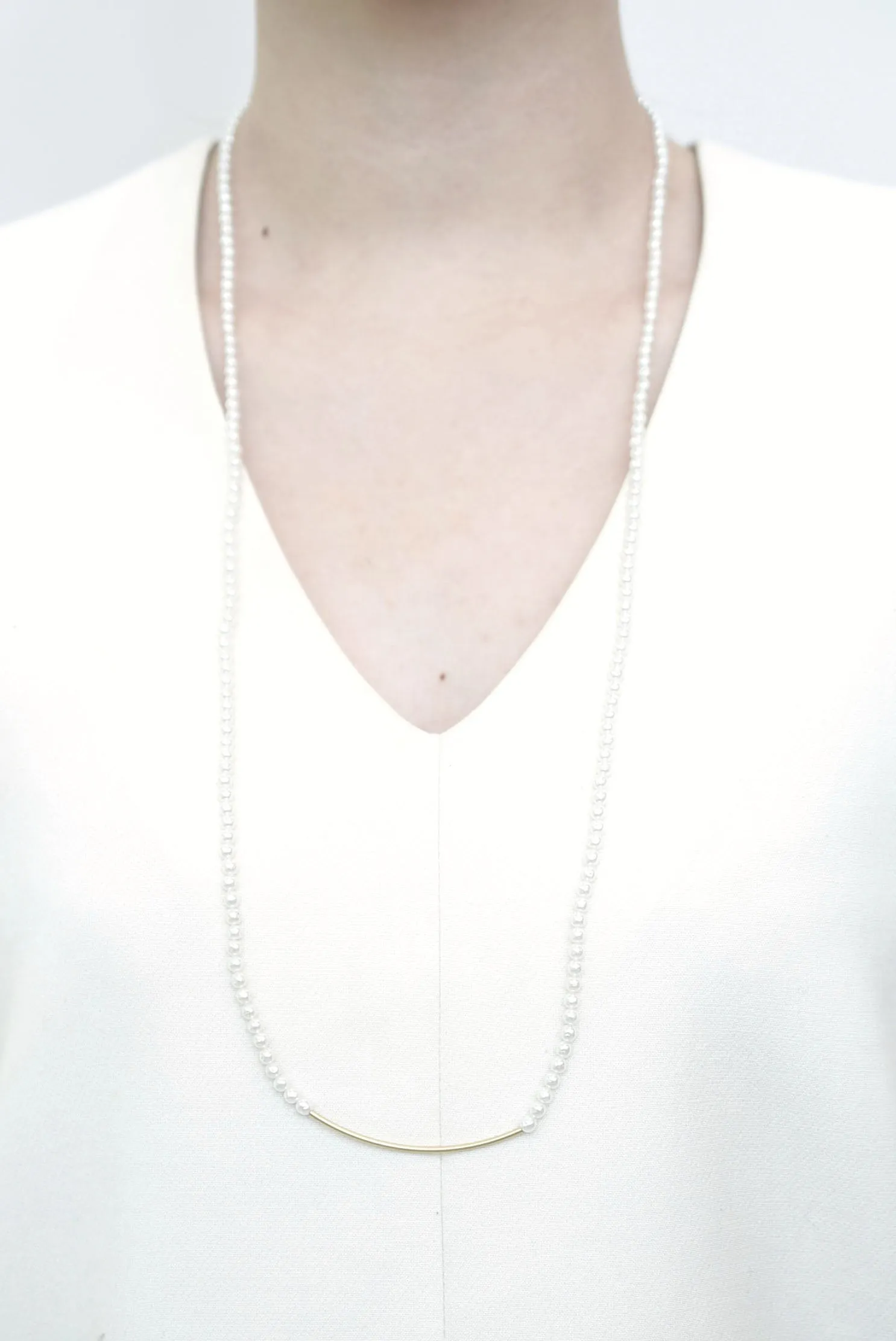 line bar glass pearl long necklece (2way)