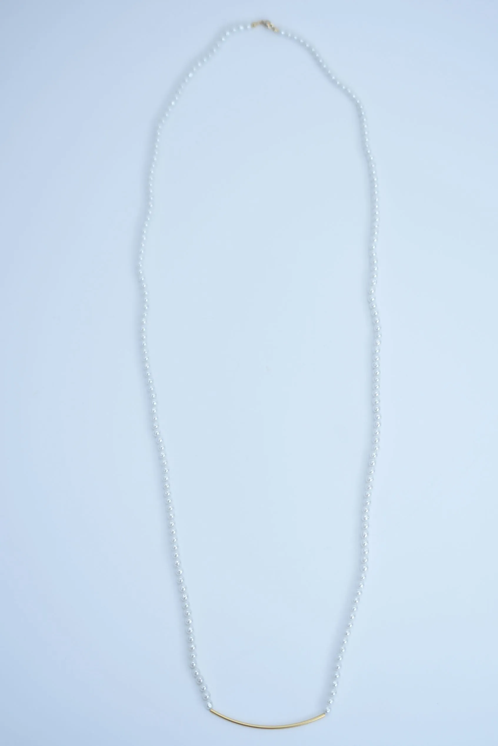 line bar glass pearl long necklece (2way)