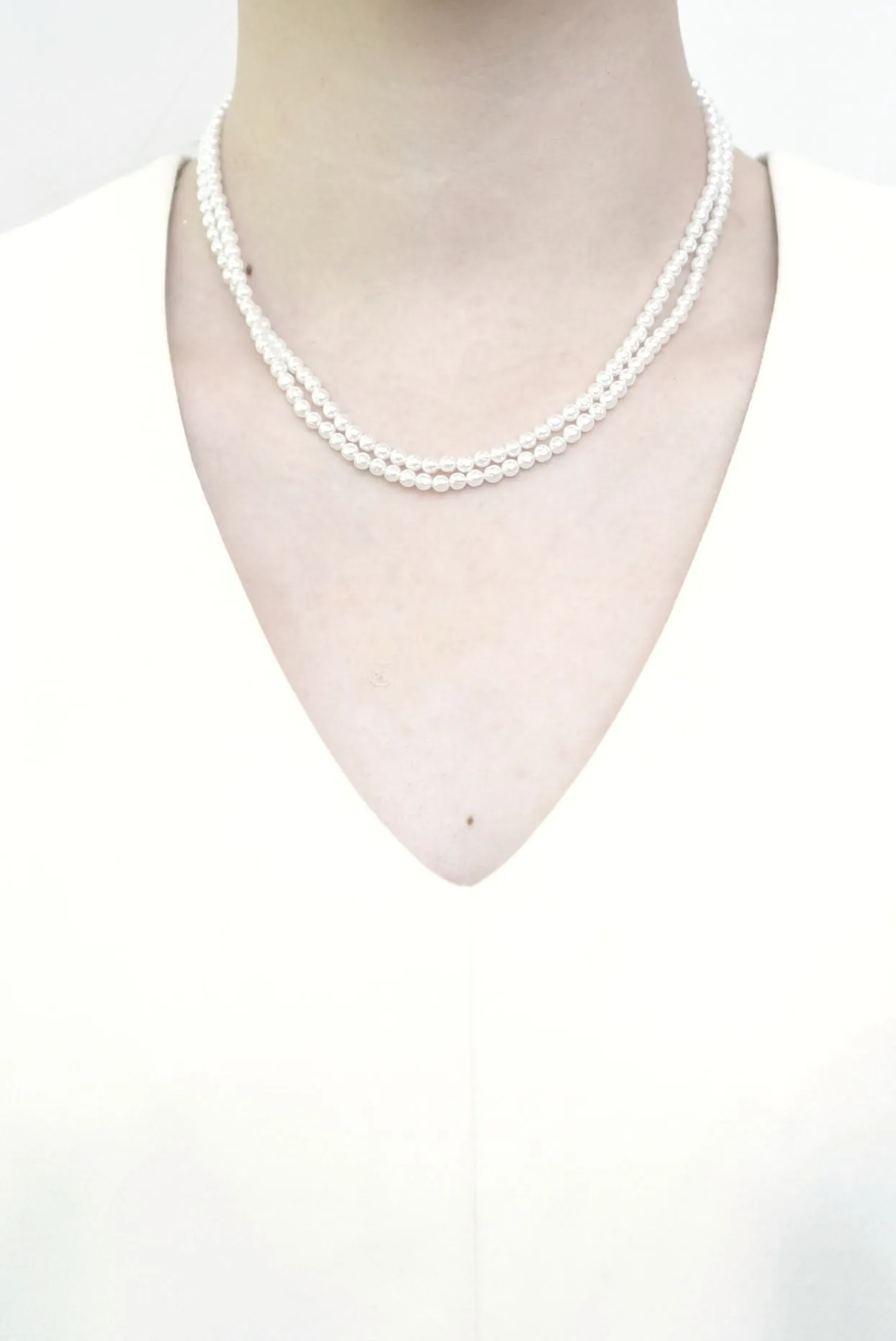 line bar glass pearl long necklece (2way)