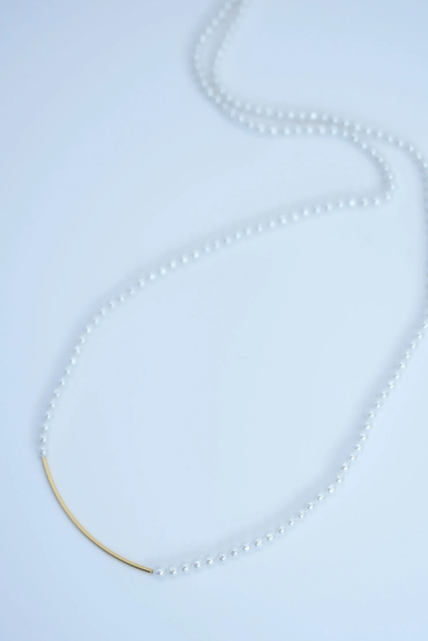 line bar glass pearl long necklece (2way)