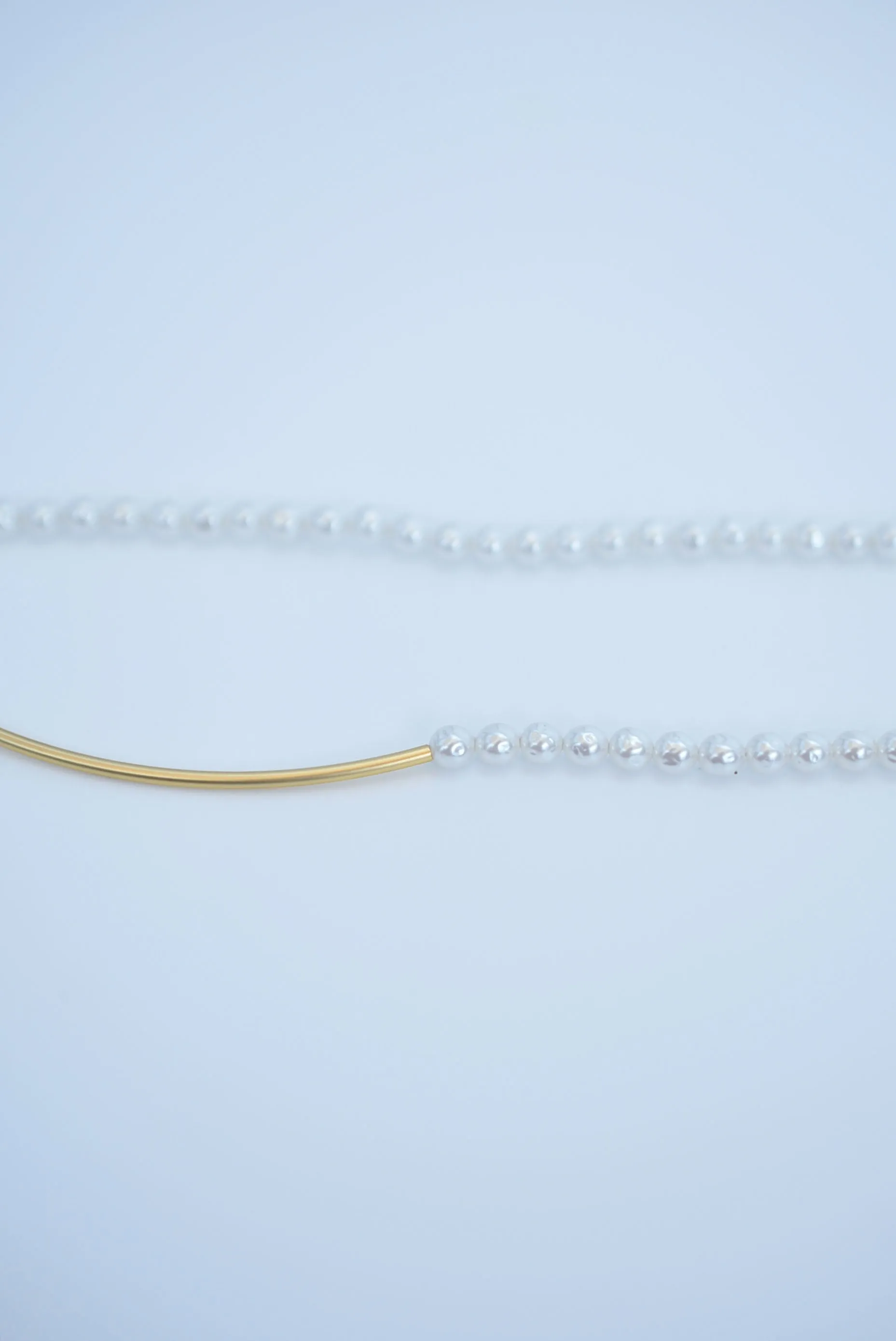 line bar glass pearl long necklece (2way)