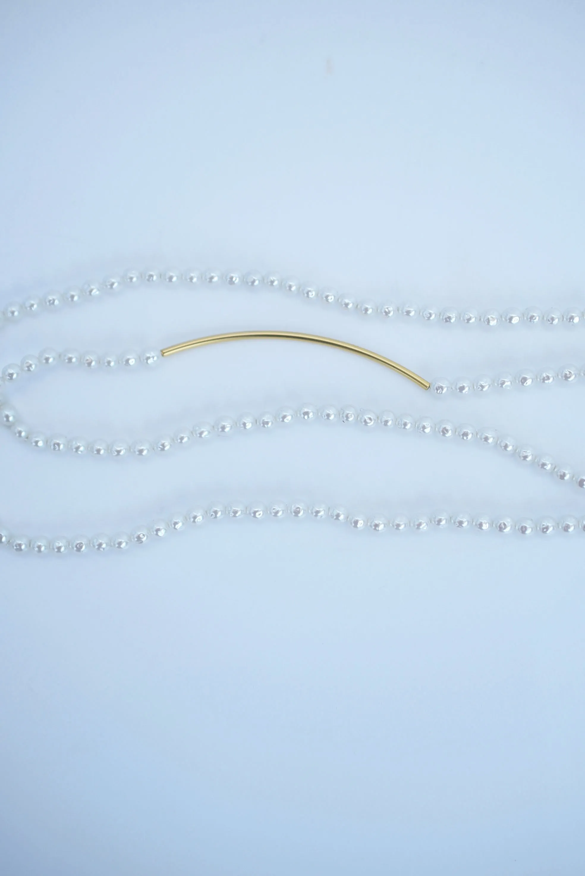 line bar glass pearl long necklece (2way)