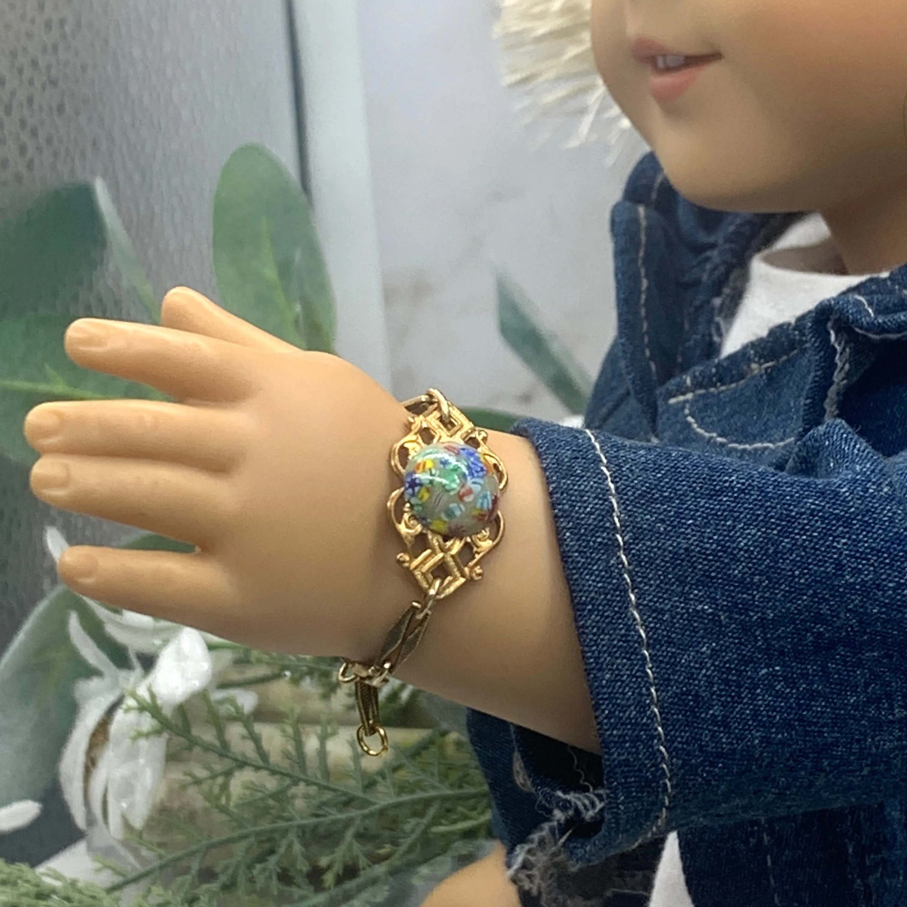 Multi Color Flower Design Gold Filigree Doll Bracelet •18” Fashion Doll Jewelry