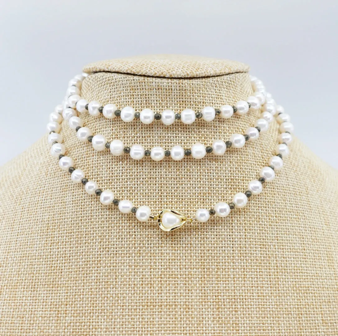 Multi-style 6-8mm Pearl Opera Necklace (Terahertz Stone)