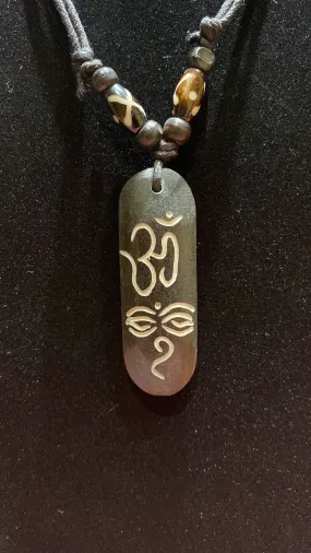 Om & All Seeing Eye of Buddha Adjustable Length Water Buffalo Bone Necklace