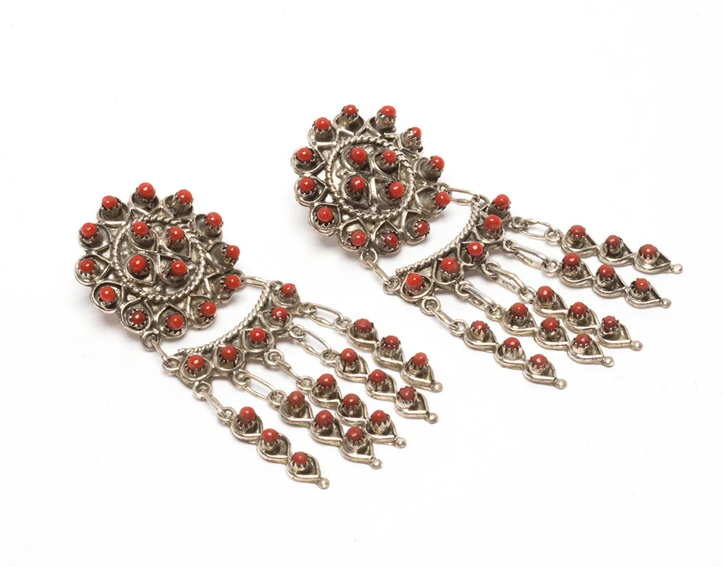 Red Coral Snake Eye Dangle Earrings