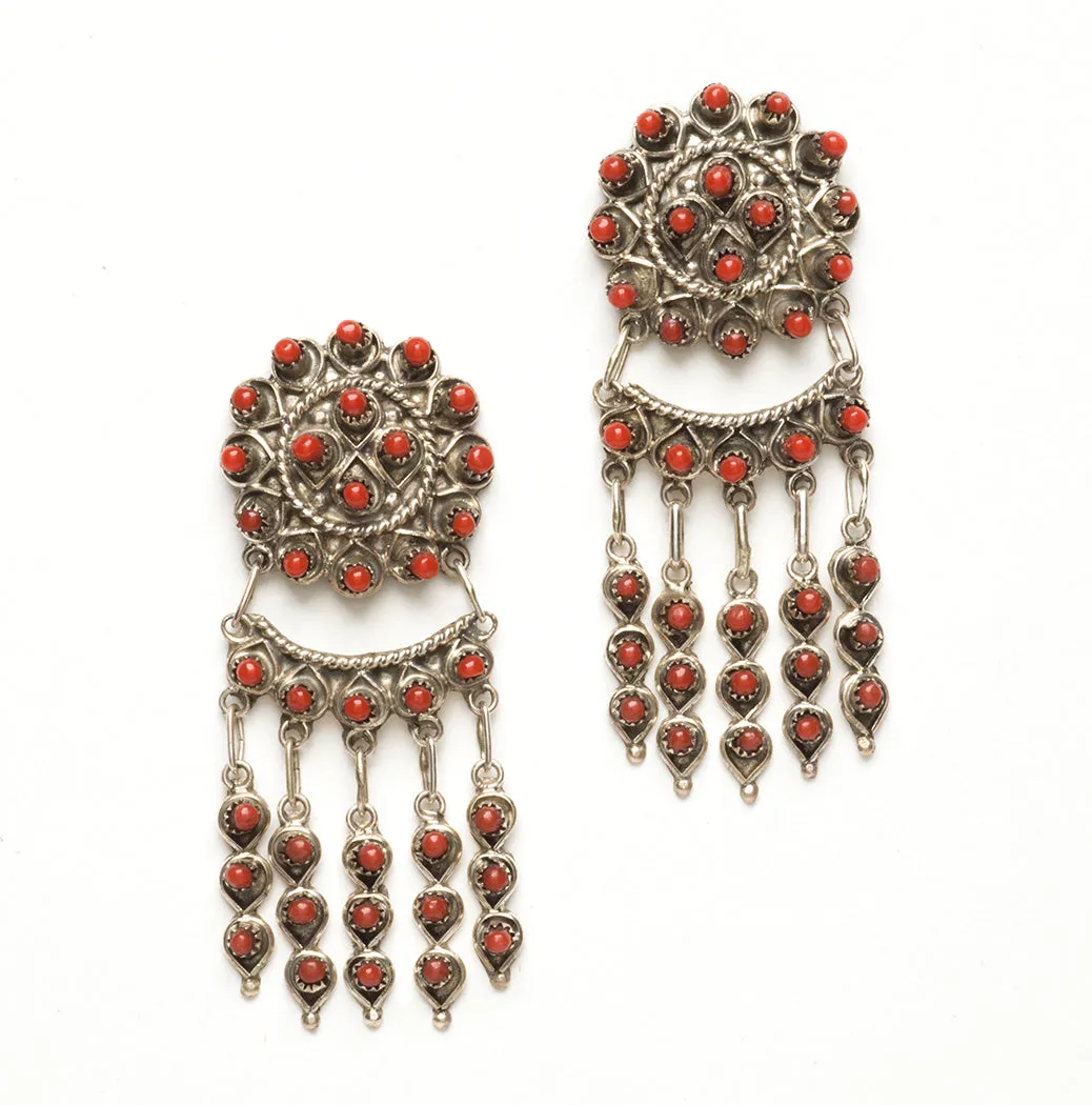 Red Coral Snake Eye Dangle Earrings