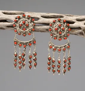 Red Coral Snake Eye Dangle Earrings