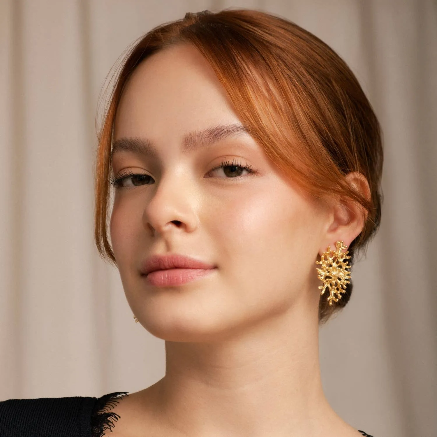 Sarka   Cleo Brushed Gold Coral Statement Earrings