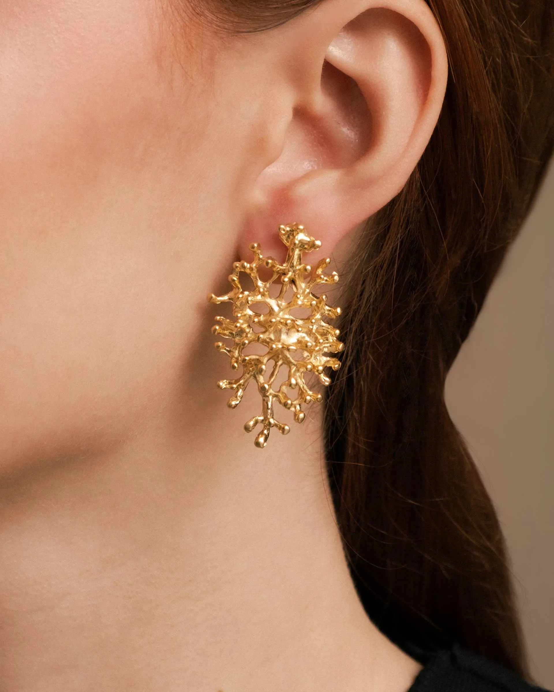 Sarka   Cleo Brushed Gold Coral Statement Earrings