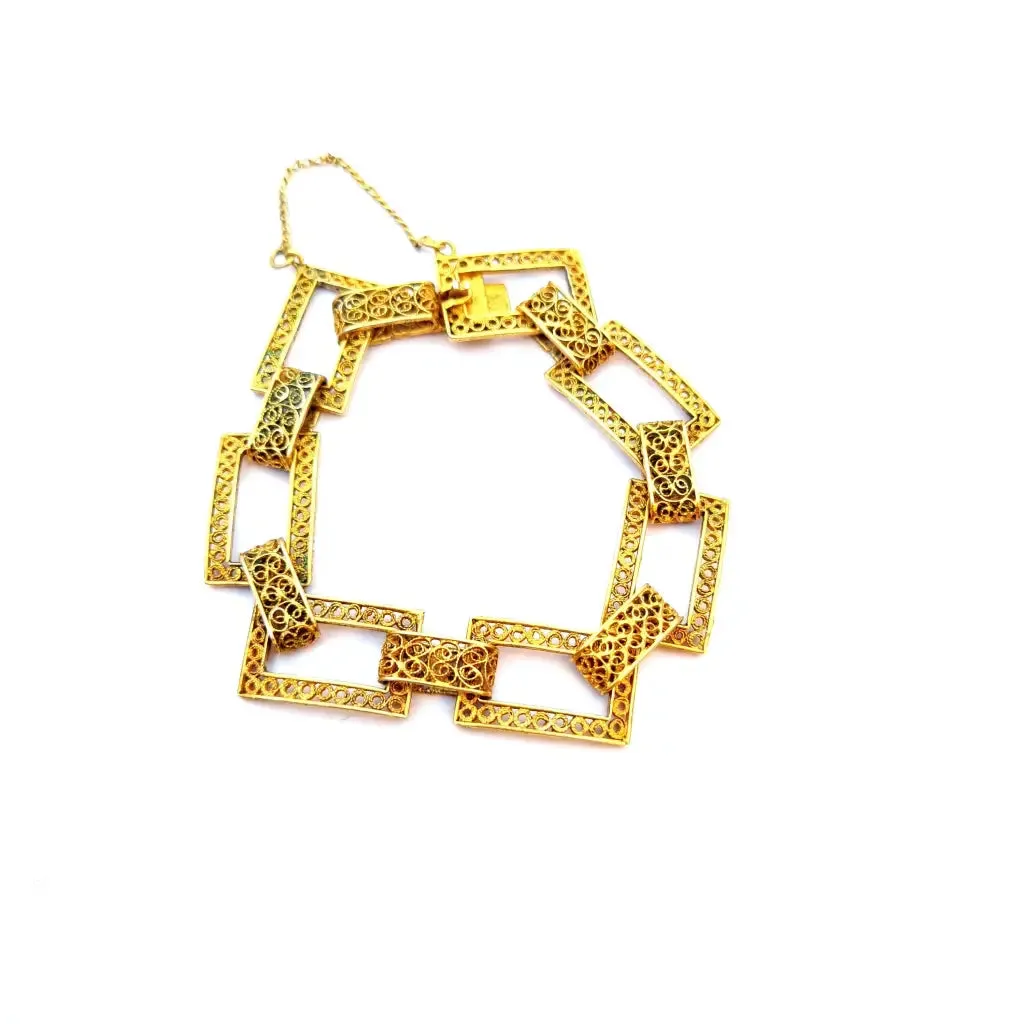 Silver filigree bracelet, link bracelet. Circa 1950. Antique jewelry.
