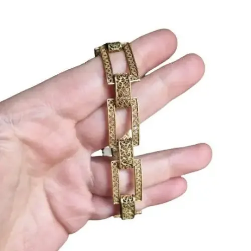Silver filigree bracelet, link bracelet. Circa 1950. Antique jewelry.