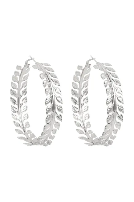 Silver Leaf Vine Hoop Earrings