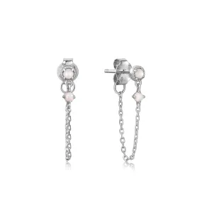 Silver Mother of Pearl and Kyoto Opal Chain Drop Stud Earrings