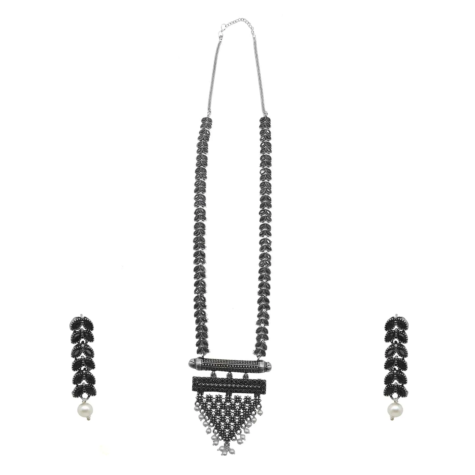 Teejh Zehar Black Metallic Silver Oxidized Jewelry Gift Set
