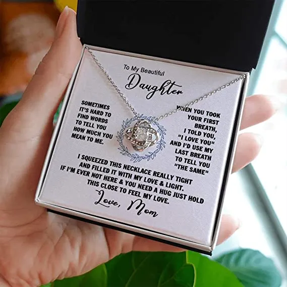 To My Beautiful Daughter Love Knot Necklace, Gift For Daughter From Mom, Necklace For Daughters
