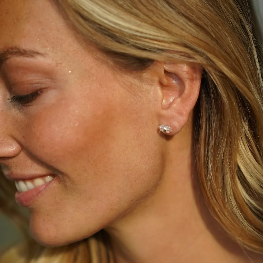 Unity Studs Earrings in Silver and Double-Terminated Clear Quartz Crystal