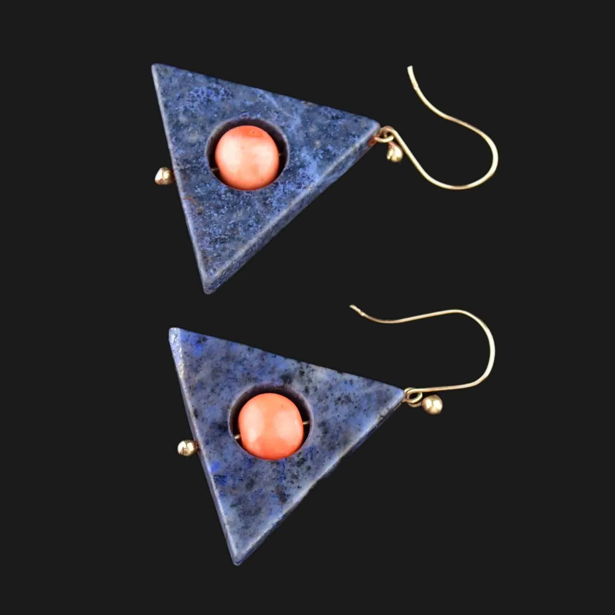 Vintage Geometric Coral Blue Agate Drop Earrings