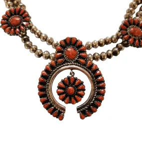 Vintage Red Spiny Oyster Squash Blossom Necklace