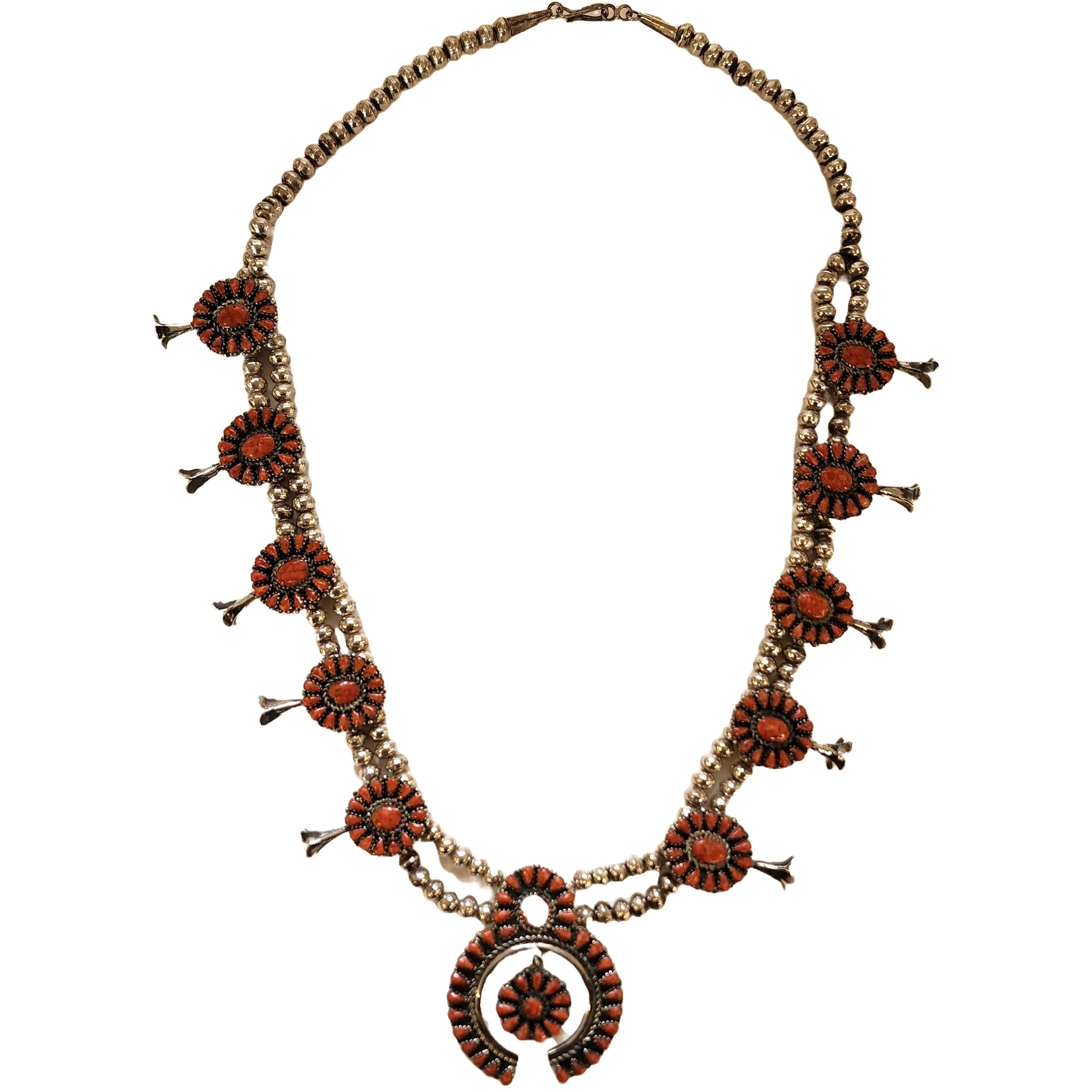 Vintage Red Spiny Oyster Squash Blossom Necklace