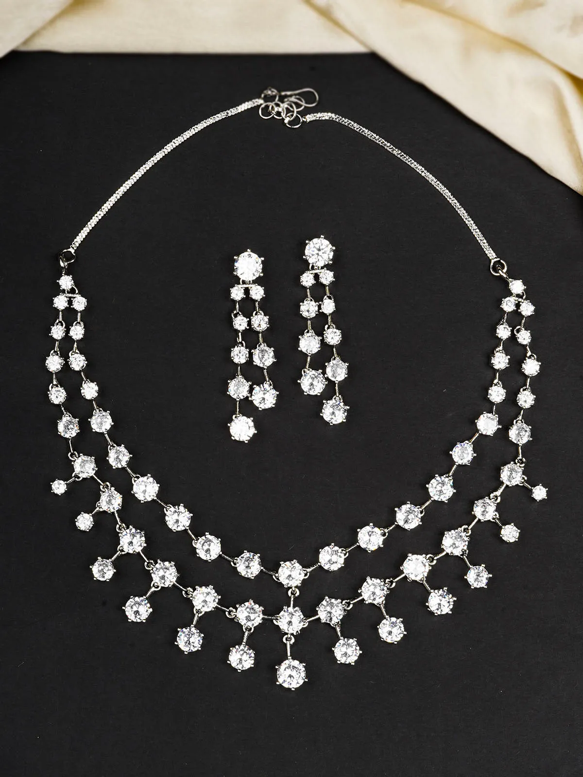 White Color Silver Plated Faux Diamond Necklace Set - CZSET312